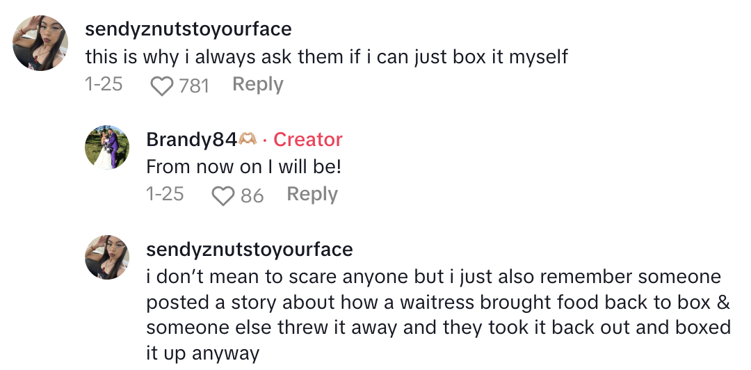 Screenshot 2025 03 13 at 6.49.05 PM Cheesecake Factory Customer Got Someone Elses Leftovers After She Ate There.   Somebody’s going to be sad tonight.